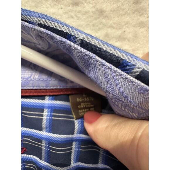 Tasso Elba Shirt Mens L Purple Flip Cuff Button Up Plaid Cotton Dress Preppy - Picture 4 of 8